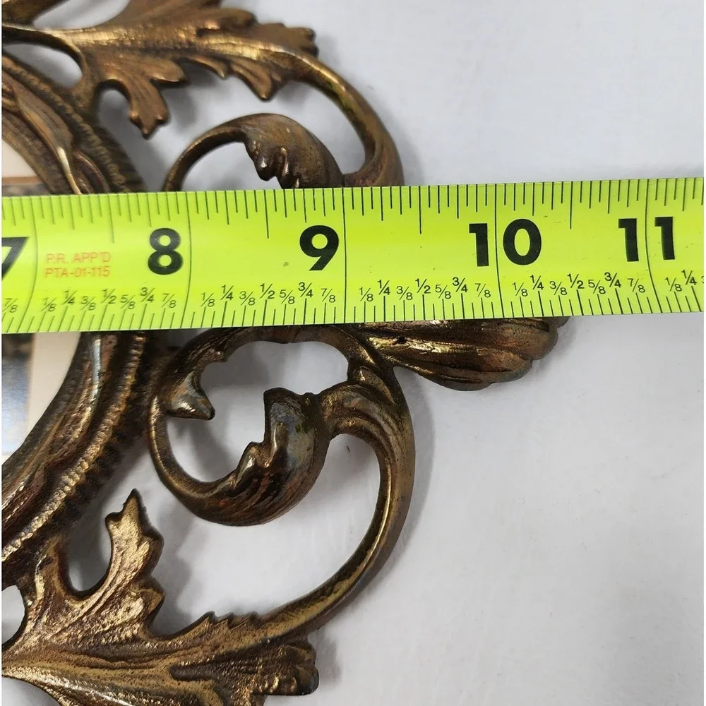 Antique Victorian Cast Metal Brass Oval Picture Frame Swing Easel Filigree 8x10